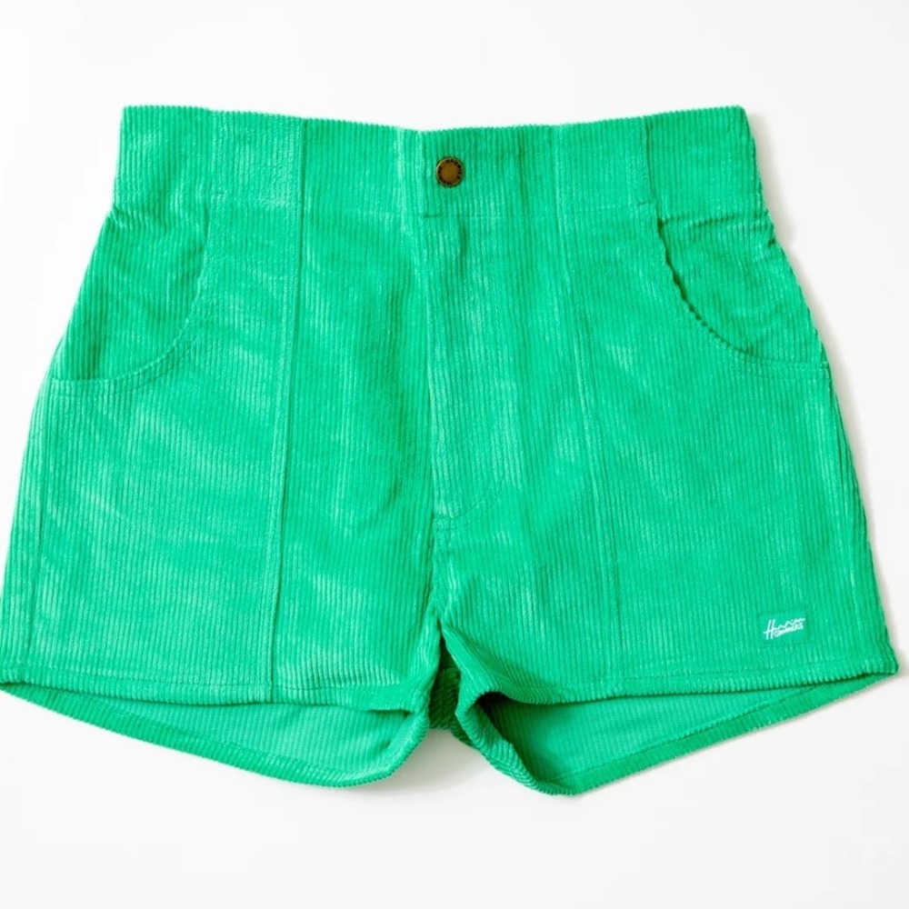 Hammies Womens Corduroy Shorts Green High Waisted Retro 70s Style Size 24